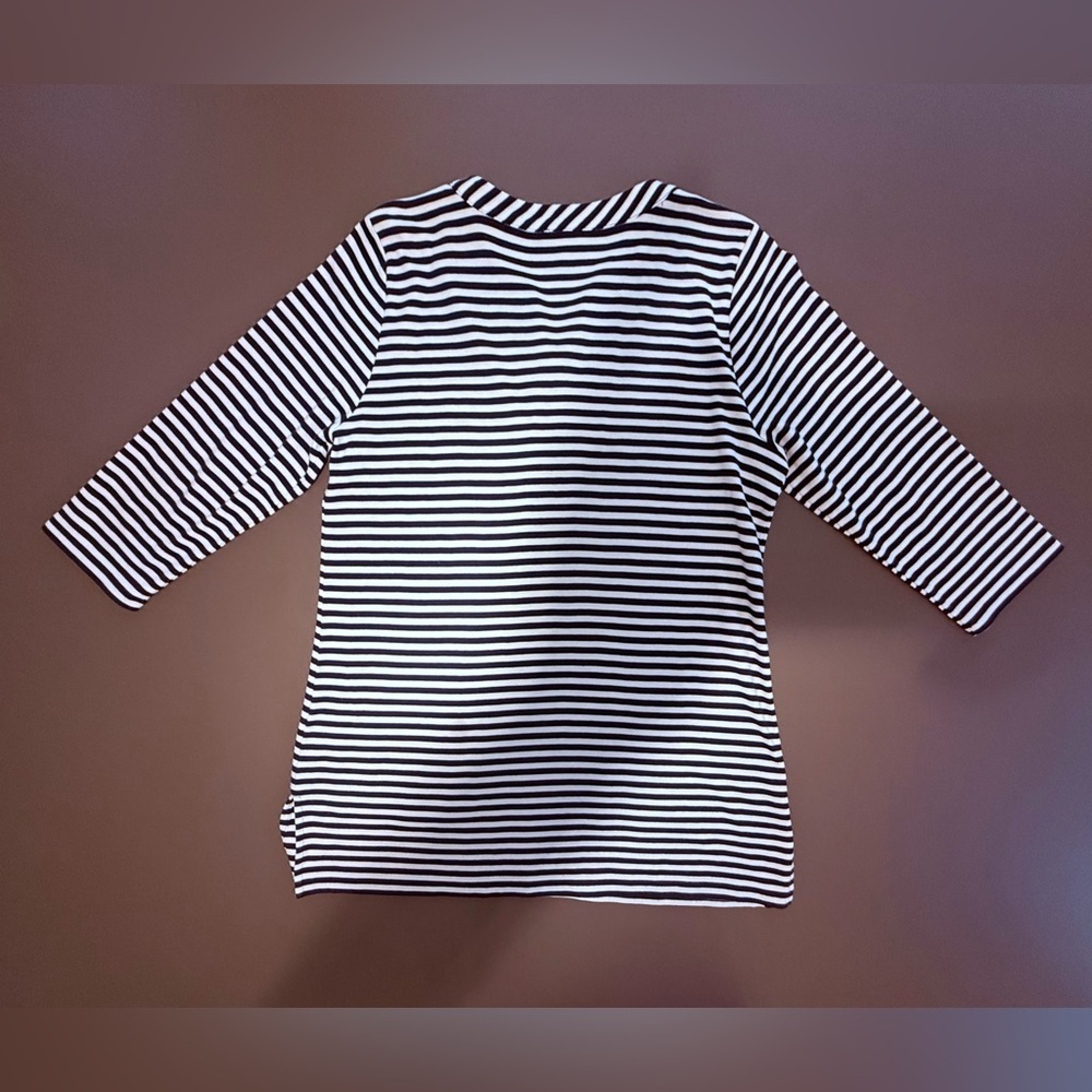 Talbots Navy and White Striped 3/4 Sleeve V-neck Tunic Size Medium - Picture 3 of 8
